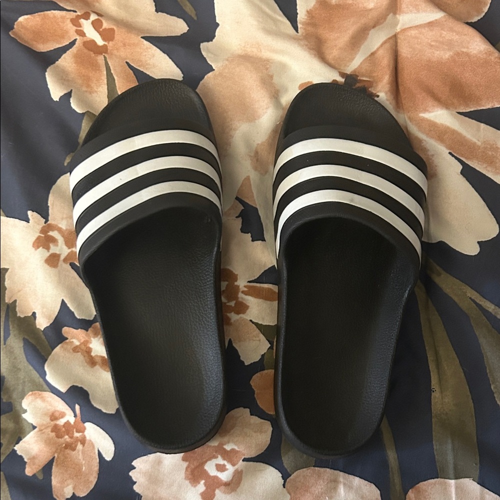 Adidas Black Slides with White Accents